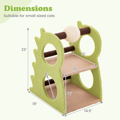 Gymax 2-Tier Dinosaur Cat Tree Tower w/ Rotating Scratching Sisal Ball Climbing Rods