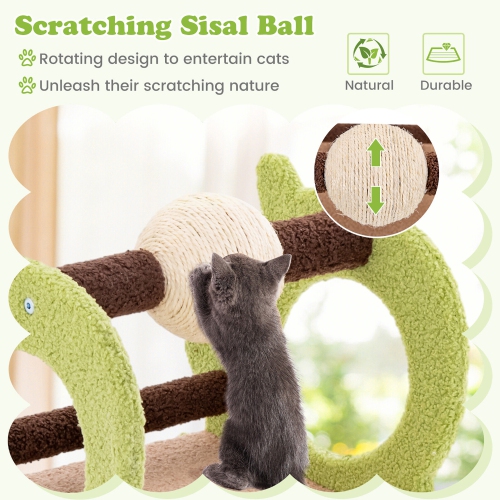 Gymax 2-Tier Dinosaur Cat Tree Tower w/ Rotating Scratching Sisal Ball Climbing Rods