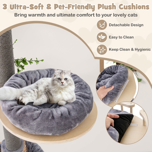 Gymax 5-Tier Floor to Ceiling Cat Tree w/ 93''-107'' Adjustable Height Cozy Hammock & Bed