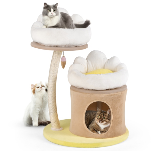 Gymax 33'' Cat Tree Indoor Cat Tower w/ Condo Sisal Scratching Post Washable Top Nest