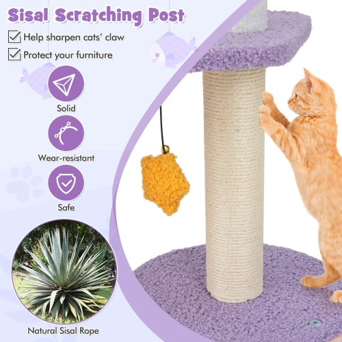 Gymax Cat Tree Cats Multi-level Cat Tower w/ Sisal Covered Scratching Posts Hammock