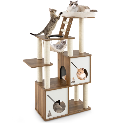 Gymax 57'' Cat Tree Tower Multi-Level Activity Center w/ Scratching ...