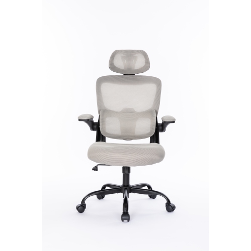 Fauteuil d'ordinateur ergonomique pivotant à dossier haut en filet avec accoudoirs rabattables de KOSMAI - Gris