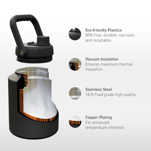 Asobu Mighty Stainless Steel Double Walled Insulated Jug 68 Ounces - Half Gallon