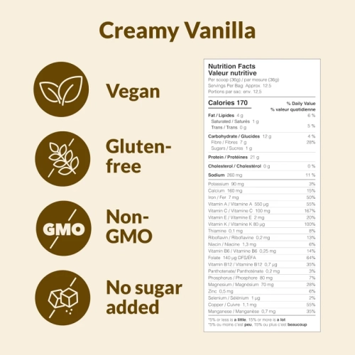 Good Protein Vegan Plant-based Protein Powder - Creamy Vanilla, 442g - 100% Natural, Non-GMO, Dairy-free, Gluten-free, Soy-free, No Added Sugar -
