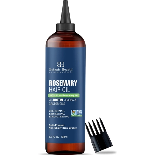 Botanic Hearth Rosemary Hair Oil with Biotin - Strengthening, Nourishing, Volumizing Formula with Jojoba Oil and Castor Oil - Non GMO Verified, 6.7 f
