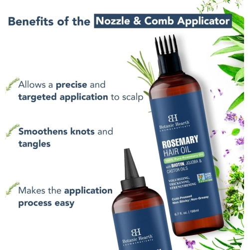 Botanic Hearth Rosemary Hair Oil with Biotin - Strengthening, Nourishing, Volumizing Formula with Jojoba Oil and Castor Oil - Non GMO Verified, 6.7