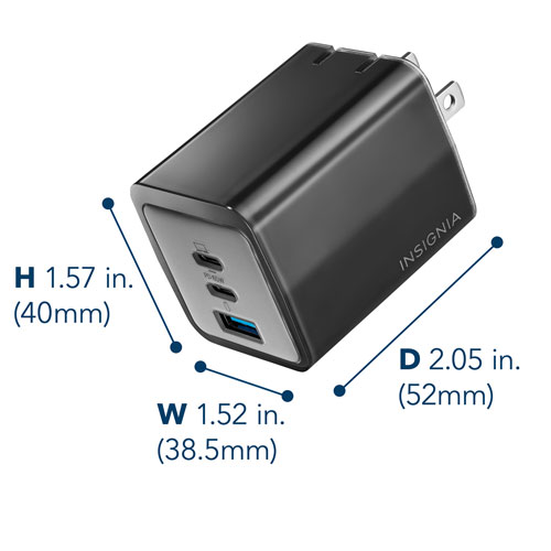 Insignia 65W 3-Port USB-C/USB-A Wall Charger - Black - Only at Best Buy