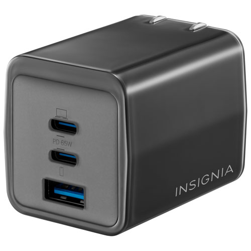 Insignia 65W 3-Port USB-C/USB-A Wall Charger - Black - Only at Best Buy