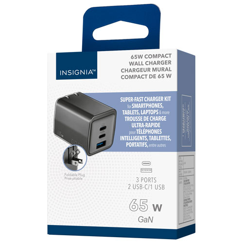 Insignia 65W 3-Port USB-C/USB-A Wall Charger - Black - Only at Best Buy