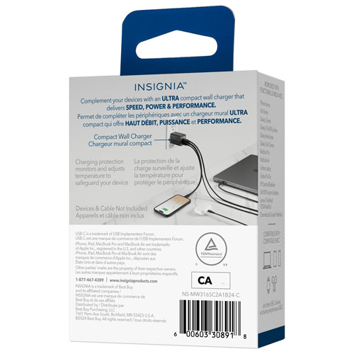 Insignia 65W 3-Port USB-C/USB-A Wall Charger - Black - Only at Best Buy