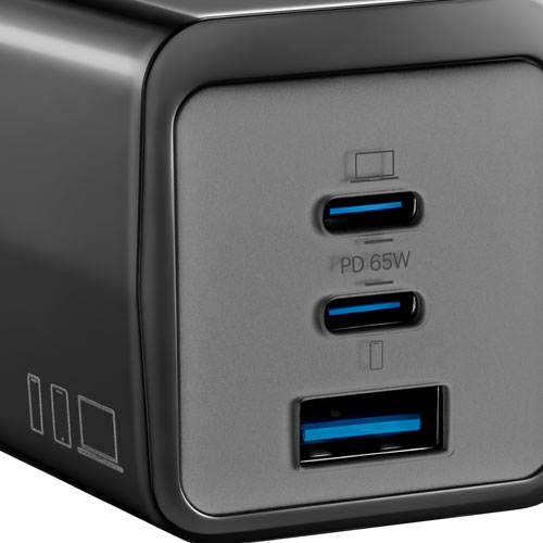 Insignia 65W 3-Port USB-C/USB-A Wall Charger - Black - Only at Best Buy