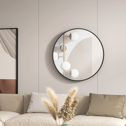 HOMCOM – Miroir mural rond de 36&nbsp;po, miroir de salle de bain avec cadre en métal pour salon, chambre, entrée, décoration pour la maison, noir
