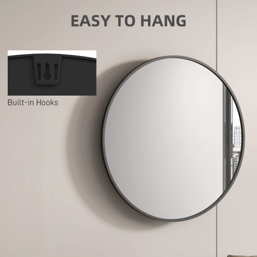 HOMCOM – Miroir mural rond de 36&nbsp;po, miroir de salle de bain avec cadre en métal pour salon, chambre, entrée, décoration pour la maison, noir