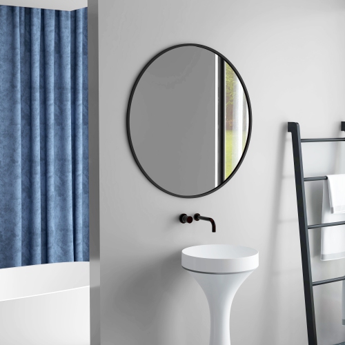 HOMCOM – Miroir mural rond de 36&nbsp;po, miroir de salle de bain avec cadre en métal pour salon, chambre, entrée, décoration pour la maison, noir