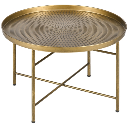 HOMCOM – Table basse ronde de 24 po avec plateau martelé, table centrale en métal rétro pour salon, table d’appoint, doré