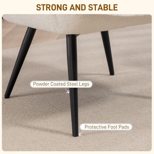 HOMCOM Modern Sherpa Boucle Accent Chair, Upholstered Lounge Chair, Fluffy Armchair for Living Room, Bedroom, Reading Room, Cream White