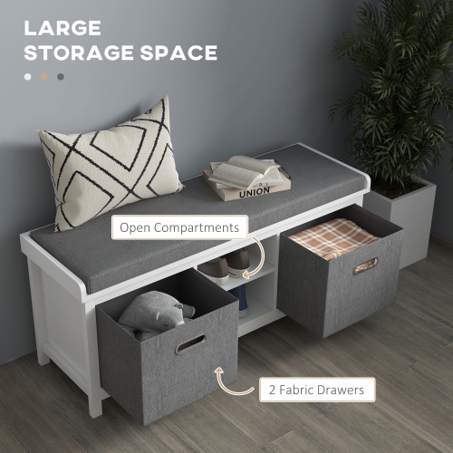 HOMCOM – Banc à chaussures, banc d’entrée avec rangement et coussin, 2 tiroirs et tablette réglable, banc pour couloir, salon, chambre à coucher,