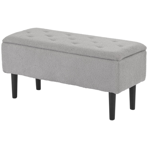 HOMCOM  " 15"" Modern Ottoman With Storage And Wooden Legs, 47L Storage Ottoman With Lamb's Wool Upholstery, for Living Room, Bedroom, Grey"