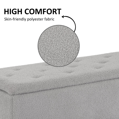 Pouf moderne de 37 po de HOMCOM avec rangement et pattes en bois, pouf de rangement avec revêtement en velours Teddy, pour salon, chambre à