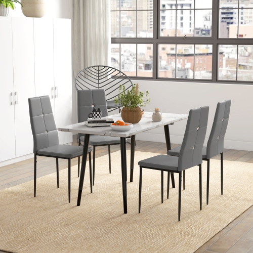 HOMCOM Modern Dining Chairs Set of 4, Upholstered Faux Leather Kitchen Chairs with Crystal Tufting and Metal Legs for Living Room, Dining Room,
