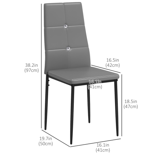 HOMCOM Modern Dining Chairs Set of 4, Upholstered Faux Leather Kitchen Chairs with Crystal Tufting and Metal Legs for Living Room, Dining Room,