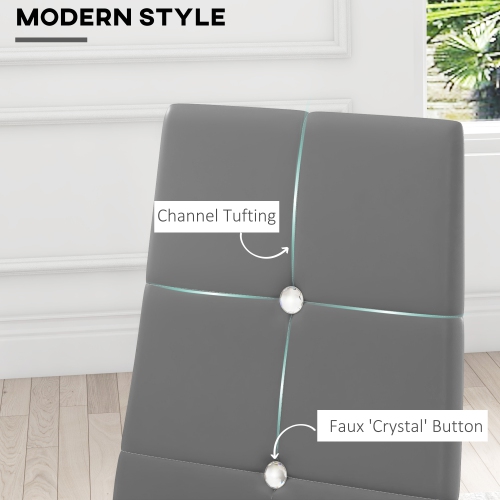 HOMCOM Modern Dining Chairs Set of 4, Upholstered Faux Leather Kitchen Chairs with Crystal Tufting and Metal Legs for Living Room, Dining Room,