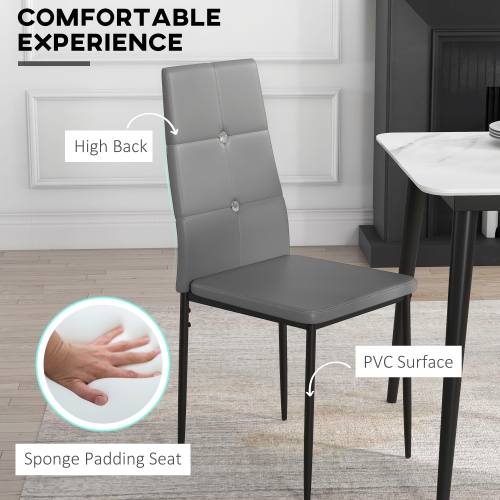 HOMCOM Modern Dining Chairs Set of 4, Upholstered Faux Leather Kitchen Chairs with Crystal Tufting and Metal Legs for Living Room, Dining Room,