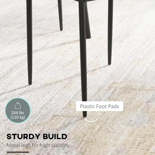 HOMCOM Modern Dining Chairs Set of 4, Upholstered Faux Leather Kitchen Chairs with Crystal Tufting and Metal Legs for Living Room, Dining Room,