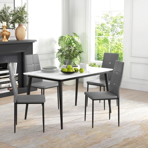 HOMCOM Modern Dining Chairs Set of 4, Upholstered Faux Leather Kitchen Chairs with Crystal Tufting and Metal Legs for Living Room, Dining Room,