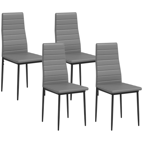 HOMCOM Modern Dining Chairs Set of 4, Upholstered PU Leather Kitchen Chairs with Channel Tufting and Metal Legs for Living Room, Dining Room,