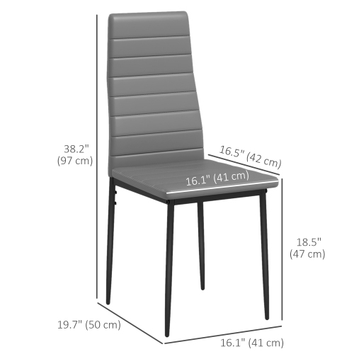 HOMCOM Modern Dining Chairs Set of 4, Upholstered PU Leather Kitchen Chairs with Channel Tufting and Metal Legs for Living Room, Dining Room,