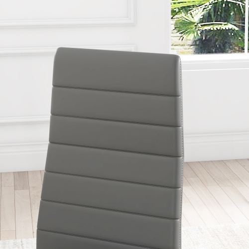 HOMCOM Modern Dining Chairs Set of 4, Upholstered PU Leather Kitchen Chairs with Channel Tufting and Metal Legs for Living Room, Dining Room,