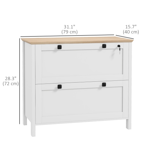 HOMCOM Lateral File Cabinet with 2 Drawer, Lockable Filing Cabinet with Adjustable Hanging Bar for Letter, A4 and Legal Size, White
