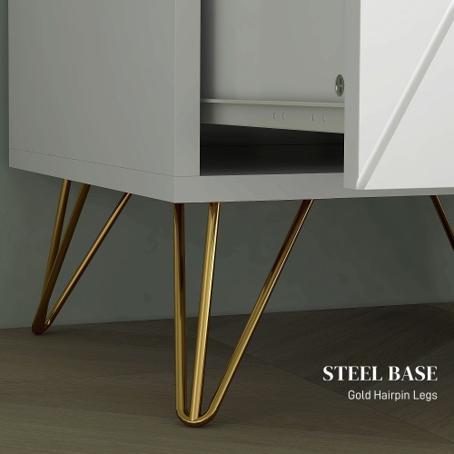 HOMCOM Bedside Table, Modern Nightstand with 2 Drawers, Small Sofa End Table with Storage and Gold Hairpin Legs for Bedroom, White