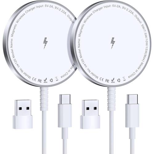 Magnetic Wireless Charger for iPhone, Mag Charger Fast Charging Pad 2 Pack for iPhone 15 14 13 12 Pro Max Plus & Airpods 2 3 Pro, White