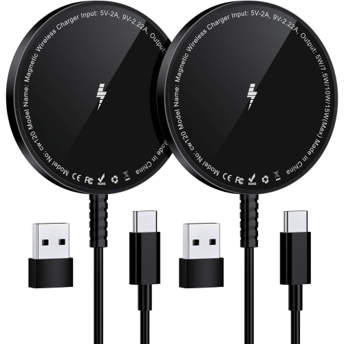 Magnetic Wireless Charger for iPhone, Mag Charger Fast Charging Pad 2 Pack for iPhone 15 14 13 12 Pro Max Plus & Airpods 2 3 Pro, Black