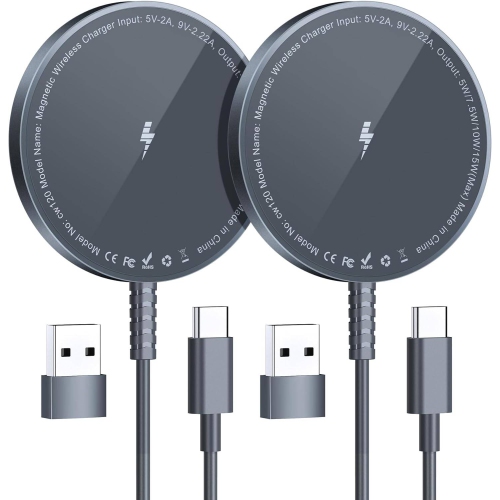 Magnetic Wireless Charger for iPhone, Mag Charger Fast Charging Pad 2 Pack for iPhone 15 14 13 12 Pro Max Plus & Airpods 2 3 Pro, Gray