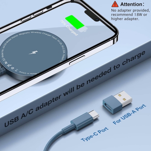 Magnetic Wireless Charger for iPhone, Mag Charger Fast Charging Pad 2 Pack for iPhone 15 14 13 12 Pro Max Plus & Airpods 2 3 Pro, Blue