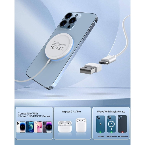 Magnetic Wireless Charger Fast Charger for iPhone 15 Pro Max/15 Pro/15/15 Plus/14/13/12 Series AirPods 3/2/Pro/Pro 2, LED Magnet Charging Pad Charger