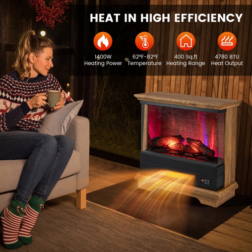Costway 27" Electric Fireplace Heater Freestanding 1400W Remote Control Timing Function