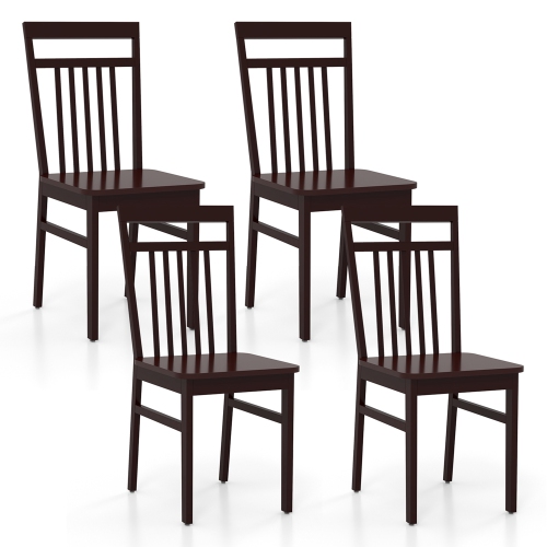 COSTWAY  Farmhouse Dining Chair Set Of 4 Armless Wooden Chair With Slanted High Backrest