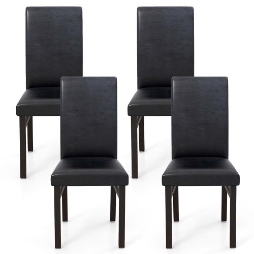 COSTWAY  Upholstered Dining Chairs Set Of 4 Pu Leather Armless Solid Rubber Wood Legs