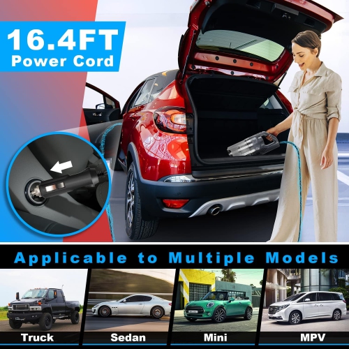 NIERBO Car Vacuum Cleaner, Portable Car Vacuum High Power 150W/7500Pa, for Car Interior Accessories Cleaning with Wet or Dry, 16.4 Ft Corded, Gray