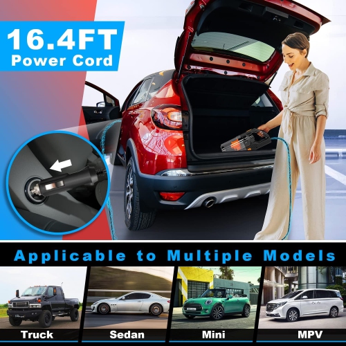 NIERBO Car Vacuum Cleaner, Portable Car Vacuum High Power 150W/7500Pa, for Car Interior Accessories Cleaning with Wet or Dry, 16.4 Ft Corded, Black