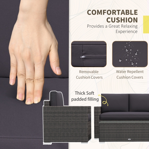 Outsunny 4 Pieces Patio Furniture Set, Rattan Wicker Sofa Deluxe Outdoor Coffee Set Garden Furniture Sets with Cushions for Porch Poolside Balcony,