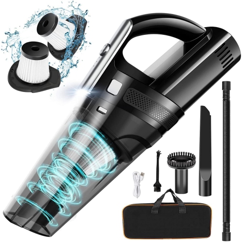 NIERBO  Mini Portable Rechargeable Car Vacuum Cleaner Cordless With 8000Pa Powerful Suction for Car Home And Office, With Accessories In Black