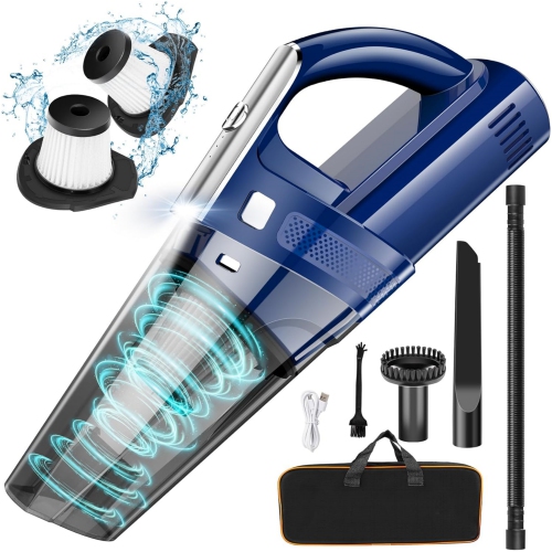Image 1 de 6.. NIERBO Mini Portable Rechargeable Car Vacuum Cleaner Cordless with 8000PA Powerful Suction for Car Home and Office, with Accessories, Blue