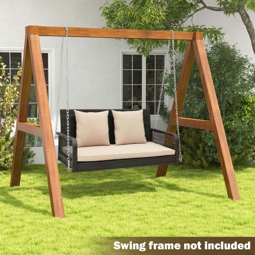 Costway Patio Wicker Porch Swing 2-Person Hanging Loveseat Bench Chair with Cushions