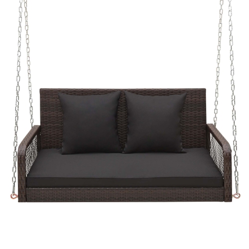 Costway Patio Wicker Porch Swing 2-Person Hanging Loveseat Bench Chair with Cushions